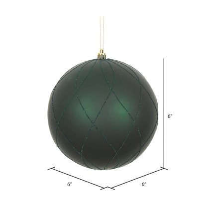 Vickerman 6" Midnight Green Matte and Glitter Swirl Ball Ornament 3 per Box