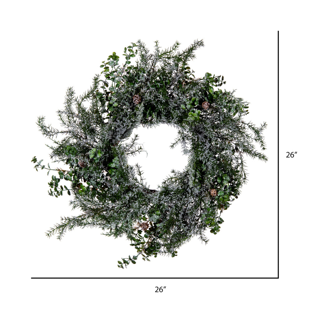 Vickerman 26" Artificial Green Snow Cedar and Eucalyptus Christmas Wreath Unlit