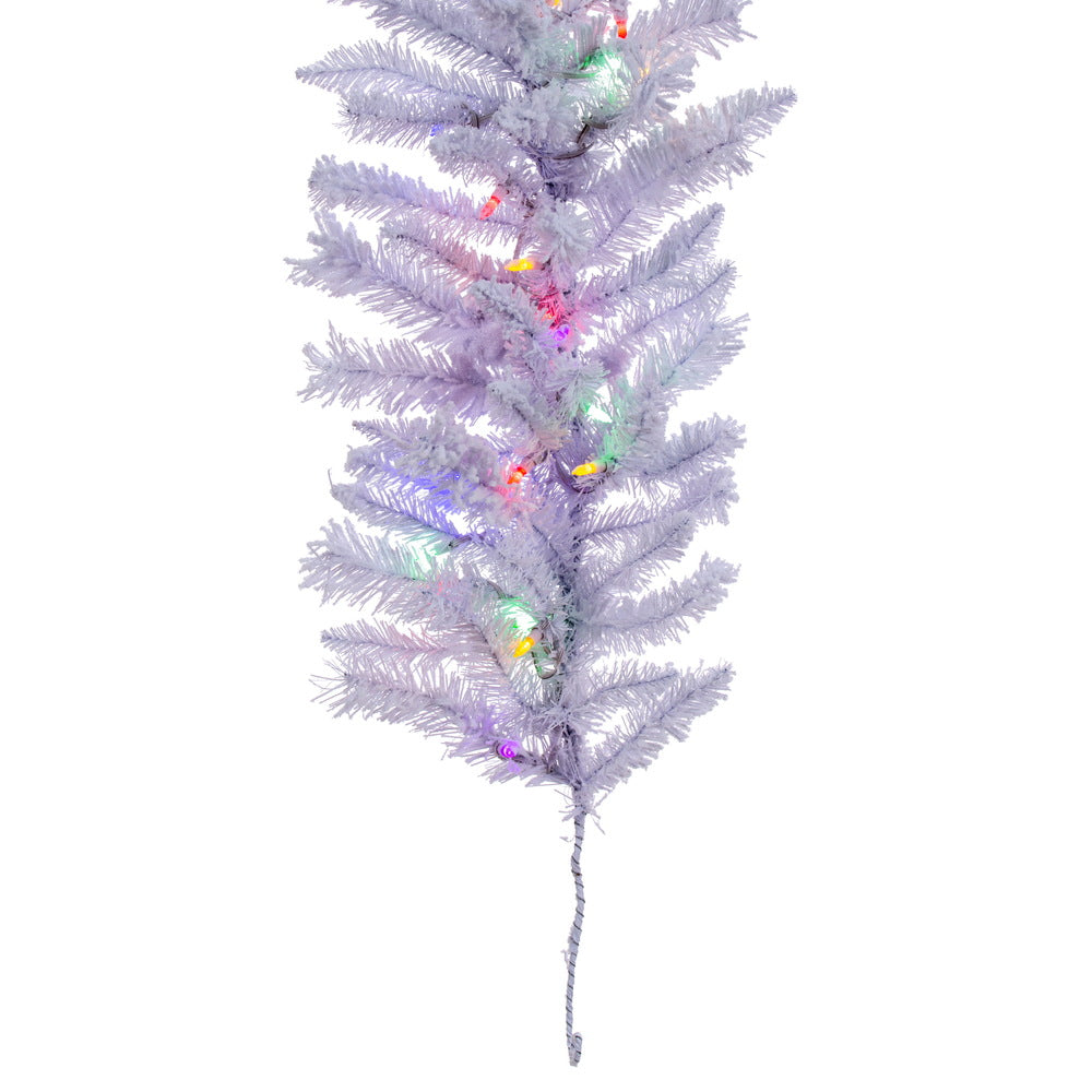 Vickerman 9' x 14" Flocked White Garland Dura-Lit® Multi-Colored LED Mini Lights.