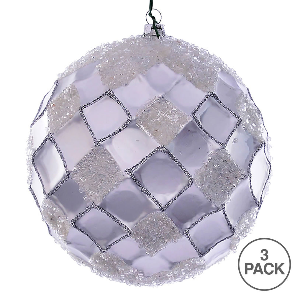 Vickerman 4.75" Silver Net Beaded Ball 3 per Bag