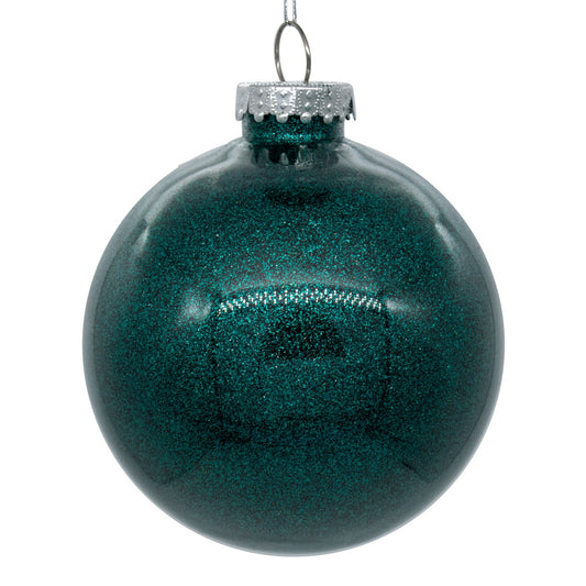 Vickerman 6" Clear Ball Christmas Ornament with Sea Blue Glitter Interior 4 Pieces per bag