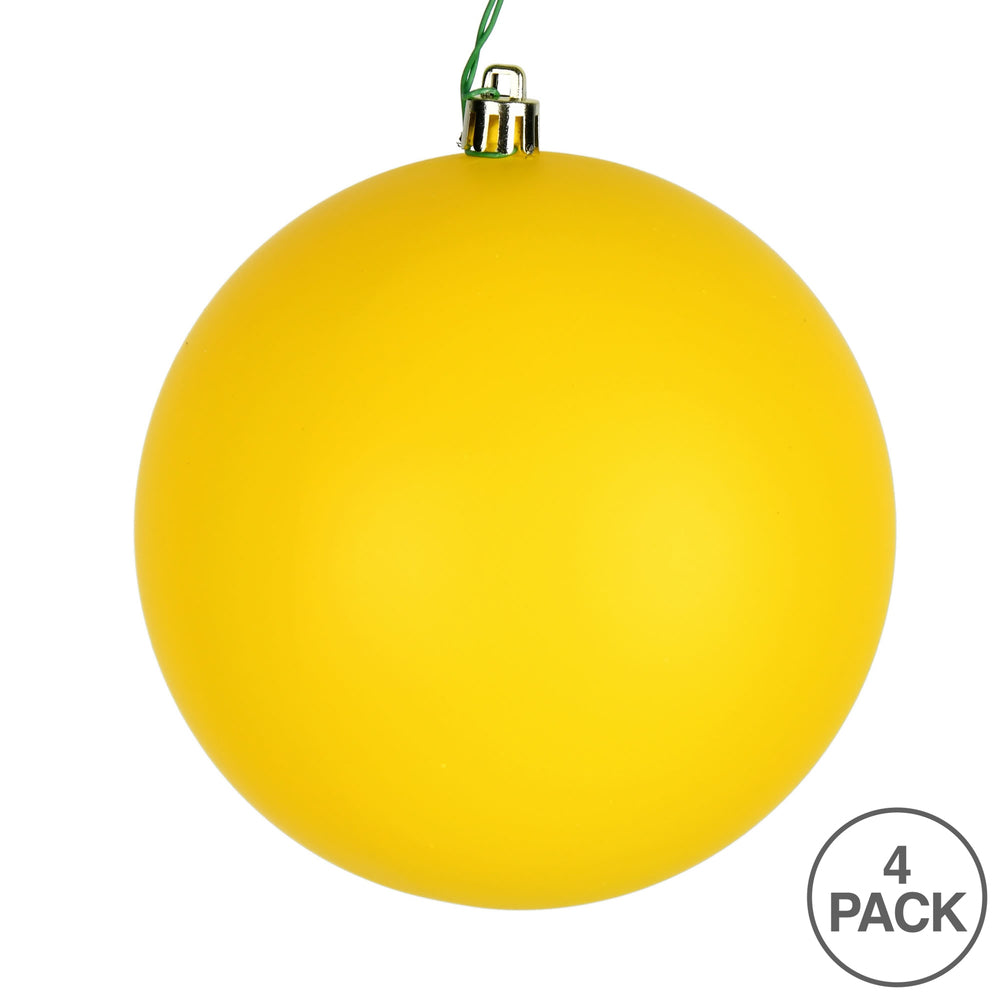 Vickerman 6" Yellow Matte Ball Ornament 4 per Bag