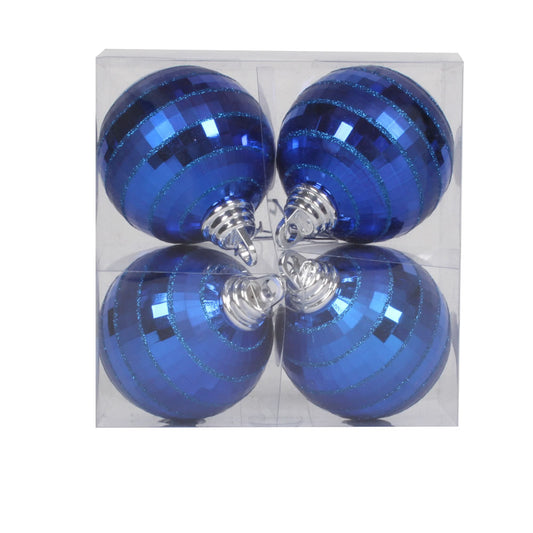 Vickerman 4" Blue Shiny and Matte Mirror Ball Christmas Ornament with Glitter Accents 4 per Box