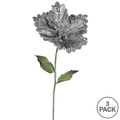 Vickerman 23" Pewter Hibiscus Artificial Christmas Pick 3 per Bag