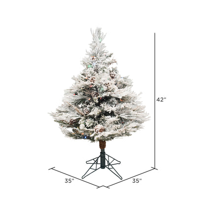 Vickerman 3.5' Flocked Alberta Artificial Christmas Tree Multi-Colored LED Lights