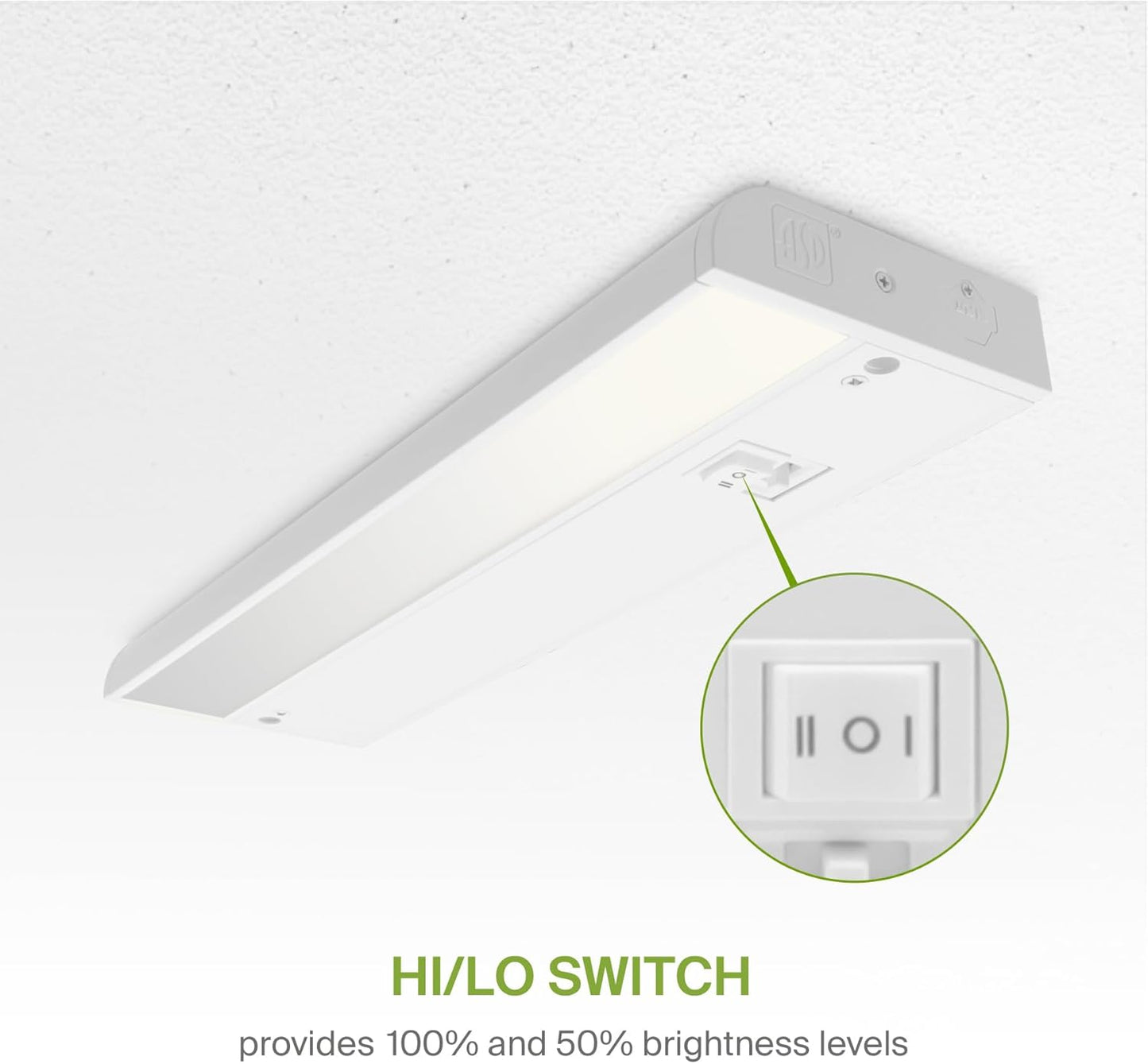 ASD Lighting LED Under Cabinet Linear 9" 3W 120V Dimmable CCT Selectable 2700/3000/4000K Hardwired or Plug-in, Linkable, Hi/Low Switch, White ETL Energy Star
