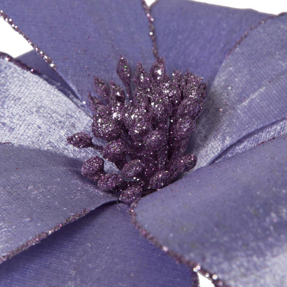 Vickerman 22" Lavender Velvet Sheen Glitter Trim Poinsettia Stem 4 per bag.