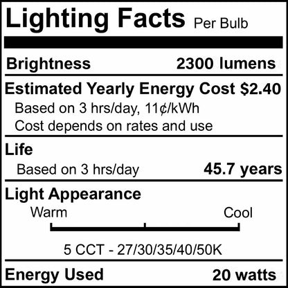 Bulbrite 773505 2 ft. Integrated 5 Color Selectable LED Dimmable Wraparound Light W/ Battery Backup (120-277v), 2300 Lumens, White