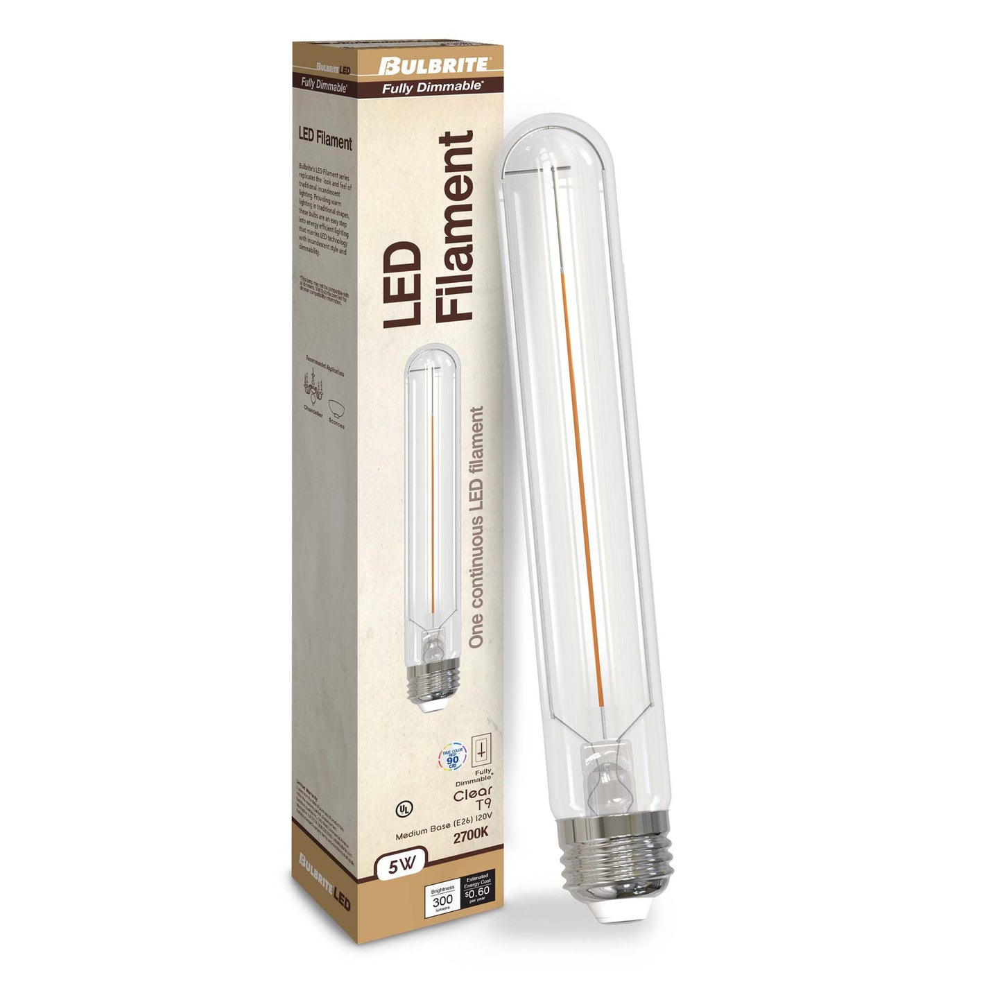 Bulbrite 776948 3W LED 7.5 INCH T9 LONG 2700K FULLY COMPATIBLE DIMMING