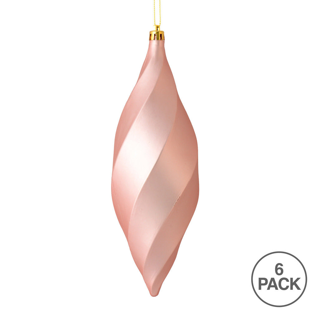 Vickerman 8" Rose Gold Matte Swirl Finial Ornament Pack of 6