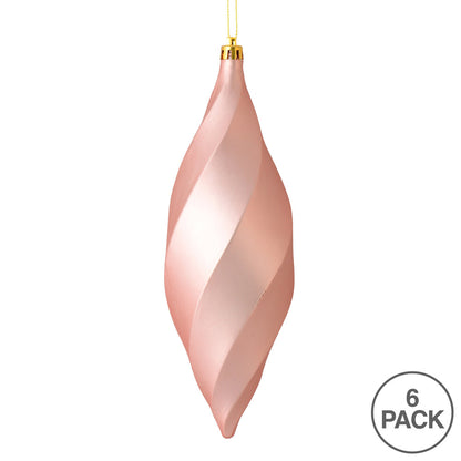 Vickerman 8" Rose Gold Matte Swirl Finial Ornament Pack of 6