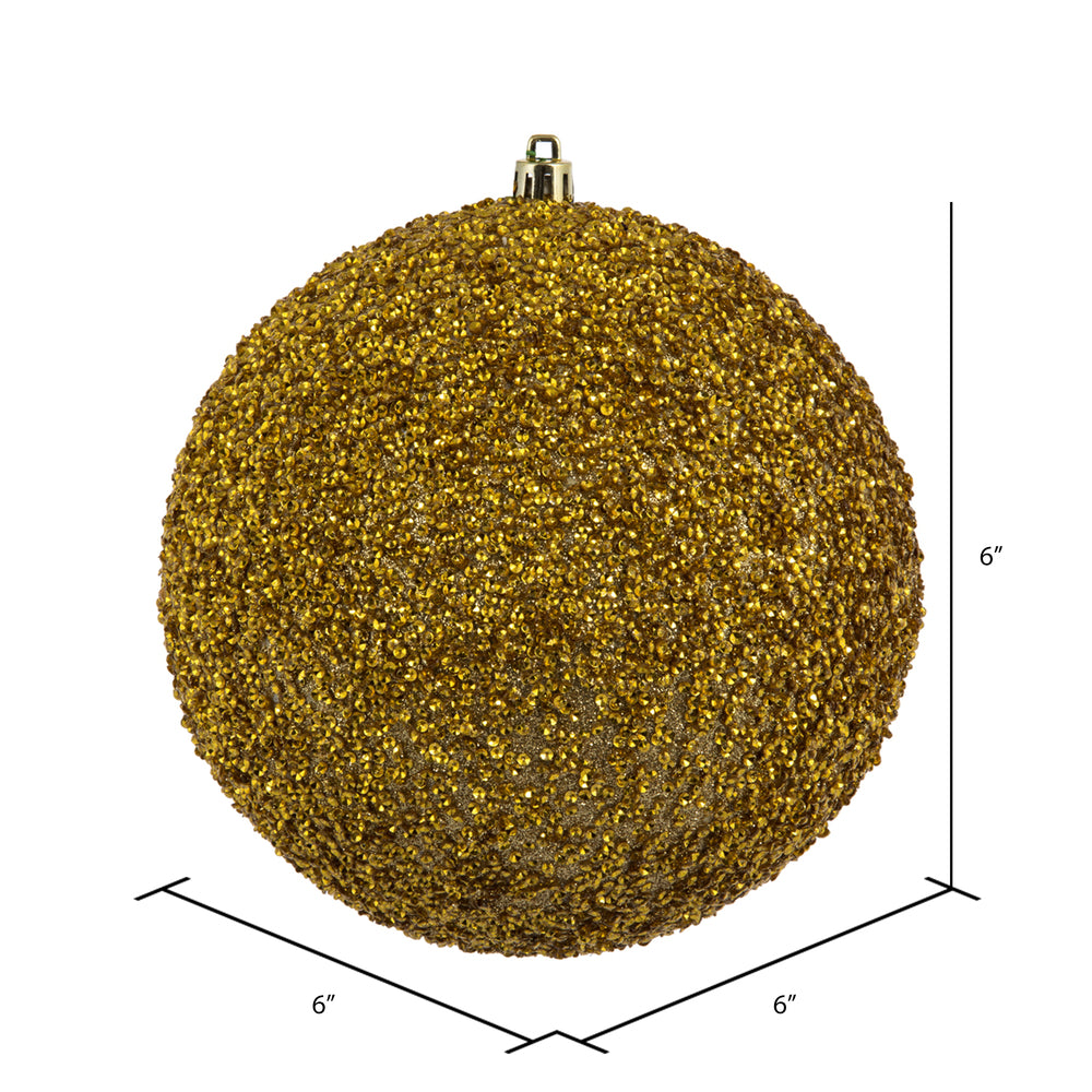 Vickerman 6" Gold Beaded Ball Ornament 4 per Bag