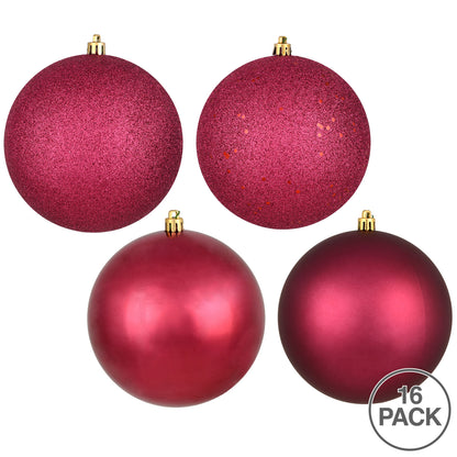 Vickerman 3" Berry Red 4-Finish Ball Ornament Assortment 16 per Box