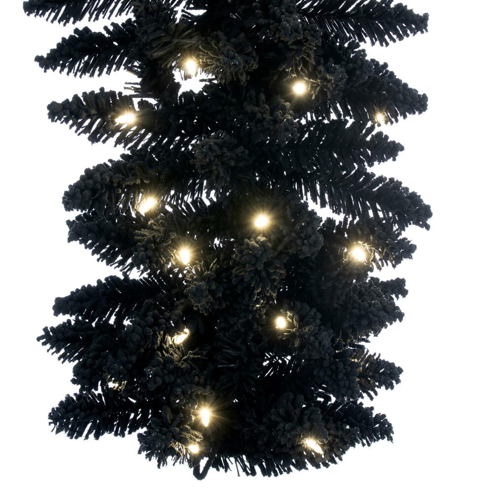 Vickerman 9' x 14" Flocked Black Fir Pre-Lit Garland Dura-Lit® Warm White LED Mini Lights.