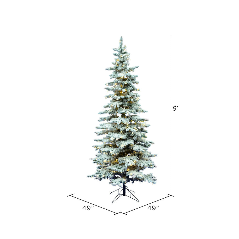 Vickerman 9' Flocked Utica Fir Slim Artificial Christmas Tree Pure White Single Mold LED Lights