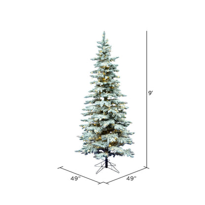 Vickerman 9' Flocked Utica Fir Slim Artificial Christmas Tree Pure White Single Mold LED Lights