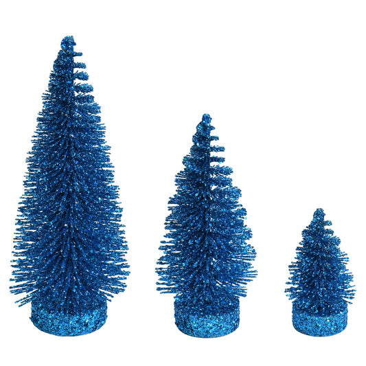 Vickerman 3"-5"-7" Turquoise Glitter Oval Pine Artificial Christmas Tree Set of 3
