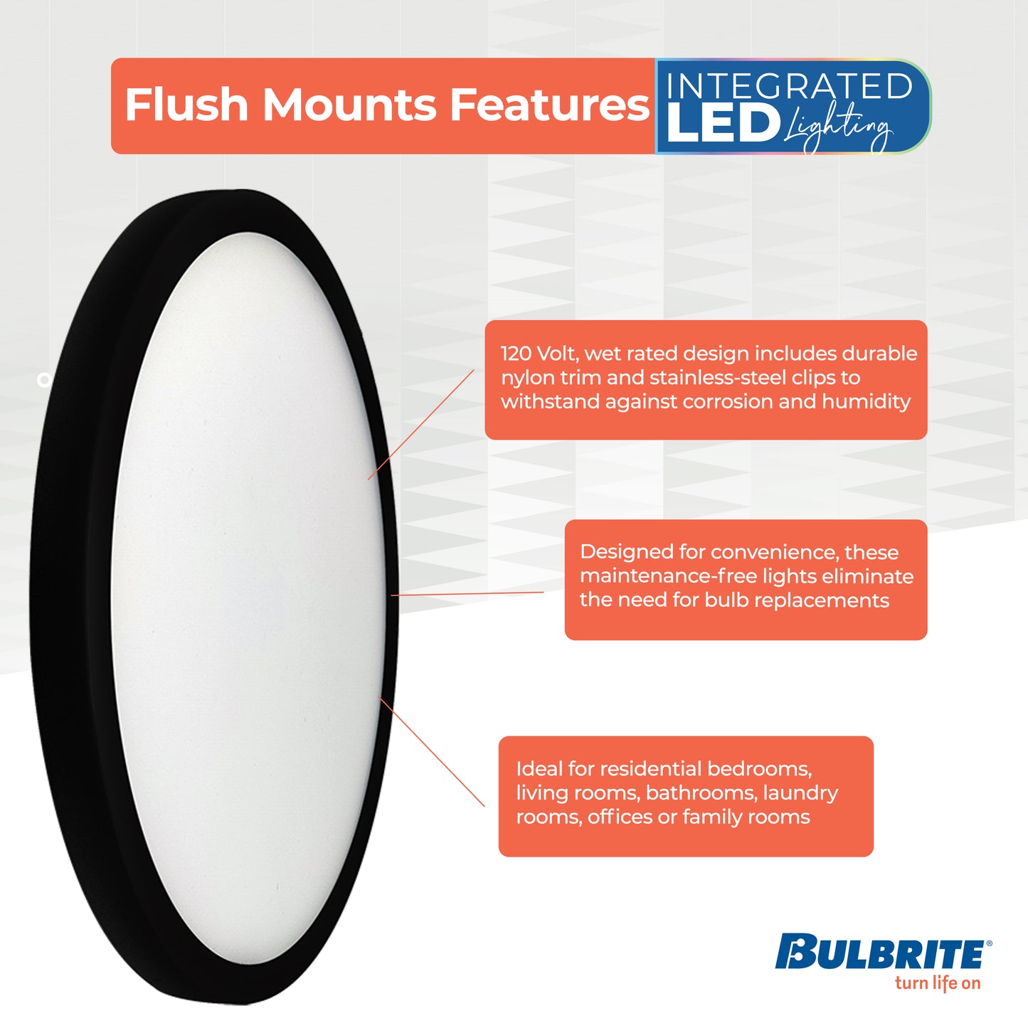 Bulbrite 773609 9 in.Round 17-Watt 3000K LED Flush Mount Light, 1400 Lumens, Black
