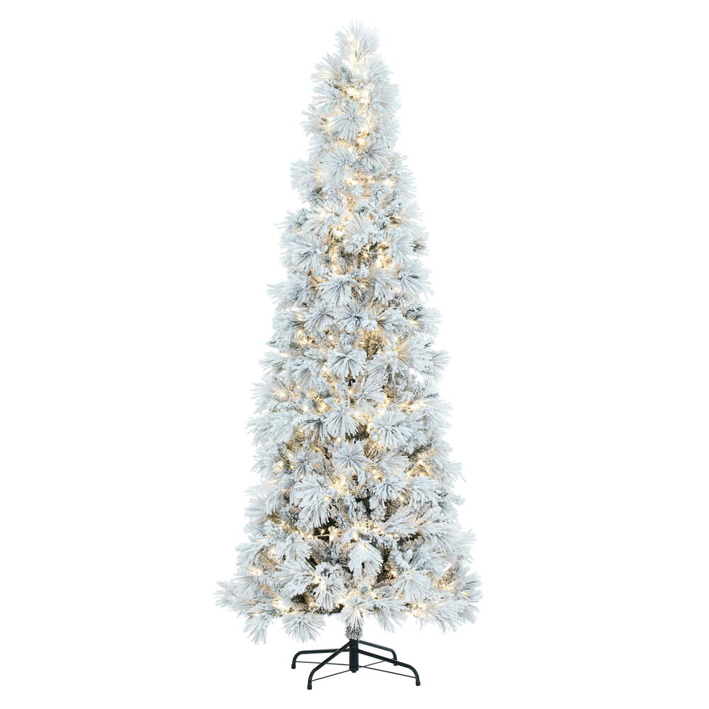 Vickerman 9' x 44" Flocked Atka Pencil Artificial Christmas tree Warm White LED Lights.