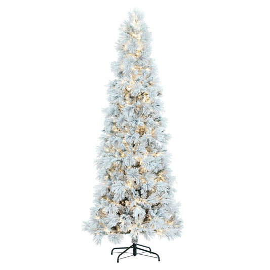 Vickerman 9' x 44" Flocked Atka Pencil Artificial Christmas tree Warm White LED Lights.