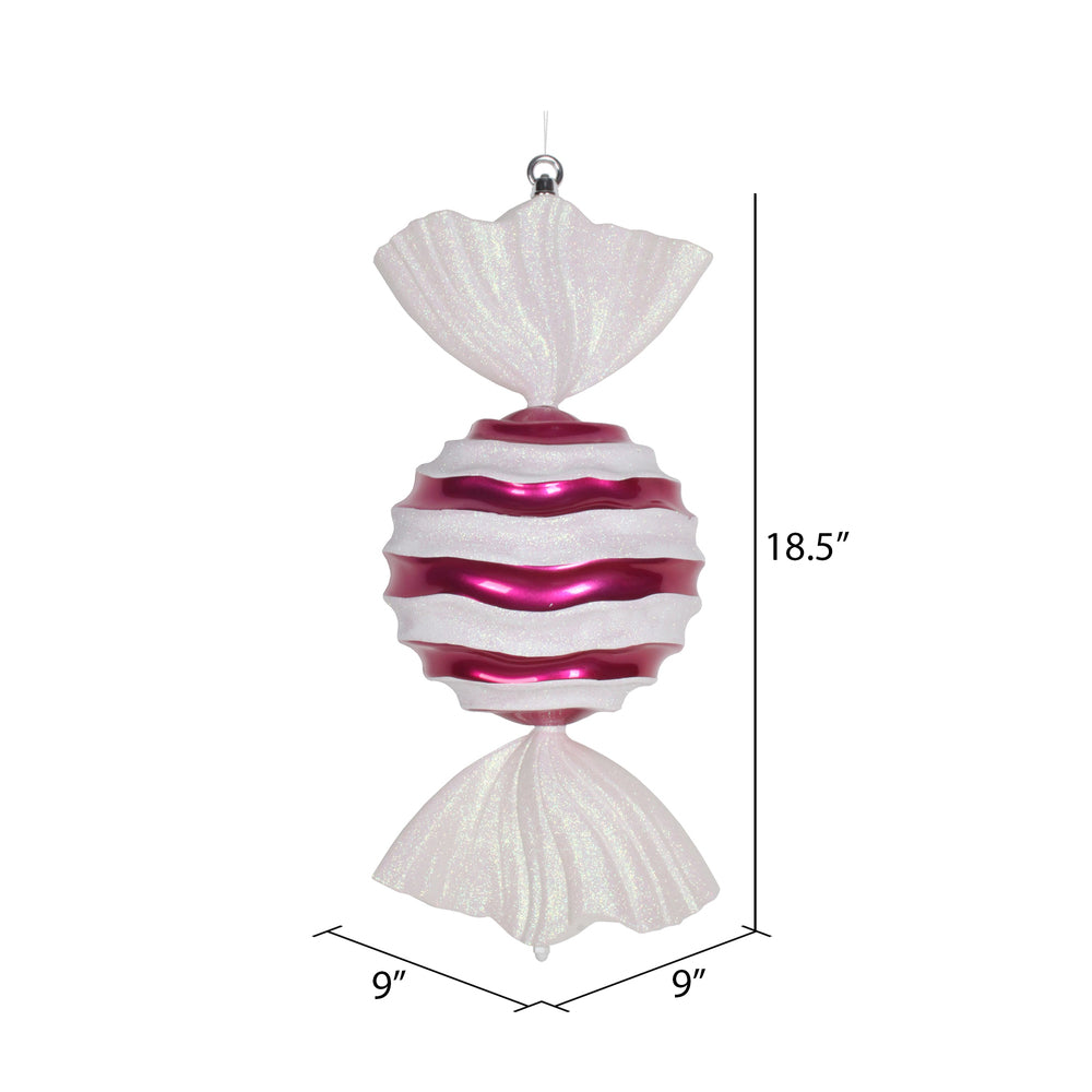 Vickerman 18.5" Cerise-White Striped Wave Candy Christmas Ornament