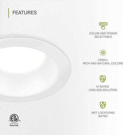 ASD Lighting LED Commercial Downlight Round 8inch 16/22/26/30/35W 120-277V 0-10V Dimmable 125Lm/W 2700/3000/3500/4000/5000K White ETL ES