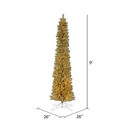 Vickerman 9' x 26" Champagne Pencil Artificial Christmas Tree Warm White 8 function 3MM LED Lights