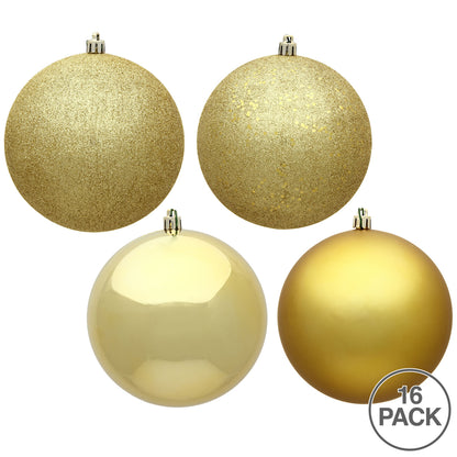 Vickerman 3" Gold 4-Finish Ball Ornament Assortment 16 per Box