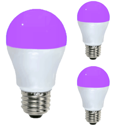 Damar A15 LED Purple Light Bulb 5W 140 Lumen E26 Medium Screw Base for Party Decoration Holiday Lighting Small Light Bulb 120V 200° Beam Angle White Finish Turns Purple When Lit Pack of 3
