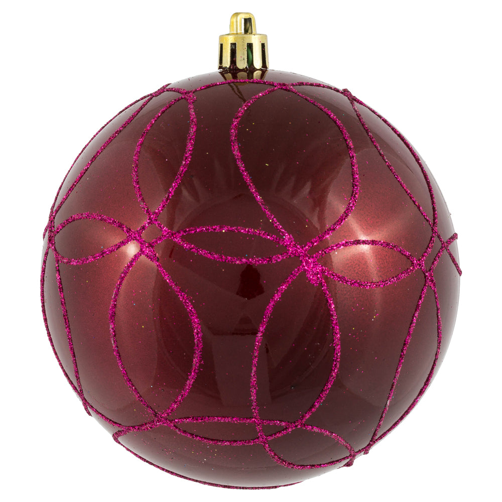 Vickerman 4" Berry Red Candy Finish Ornament with Circle Glitter Pattern 4 per Bag