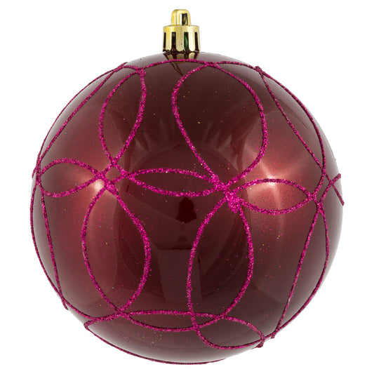 Vickerman 4" Berry Red Candy Finish Ornament with Circle Glitter Pattern 4 per Bag