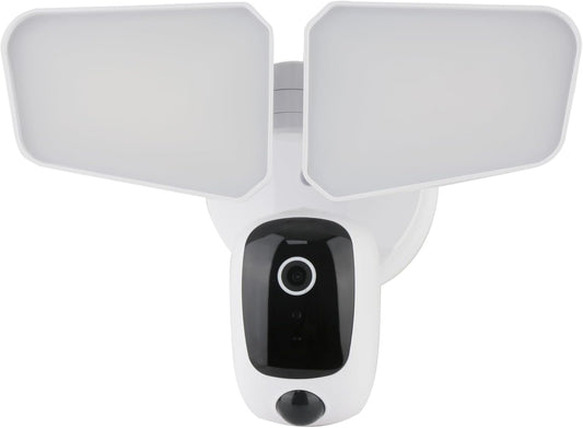 ASD Lighting LED Security Floodlight 2 square heads 20W 120V 2700/3000/3500/4000/5000K with Smart Camera and 180° Motion Sensor White UL DLC Premium