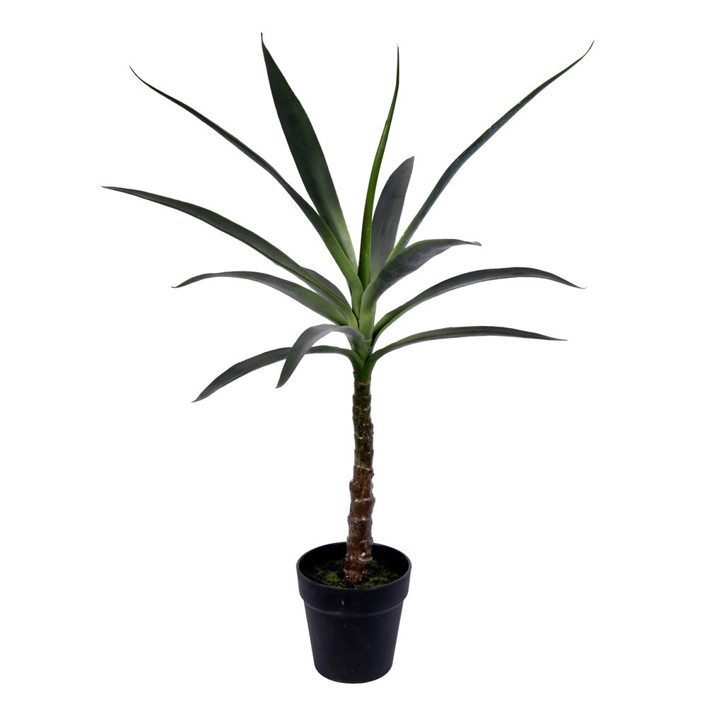 Vickerman 30" Artificial Green Yucca Tree in Black Planters Pot.