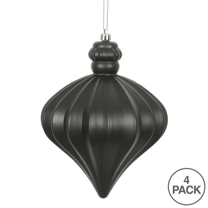 Vickerman 6" Black Matte Onion Drop Christmas Ornament 4 per Bag