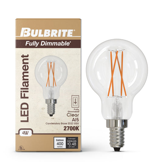 Bulbrite 776826 4W LED A15 3000K FILAMENT E12 FULLY COMPATIBLE DIMMING