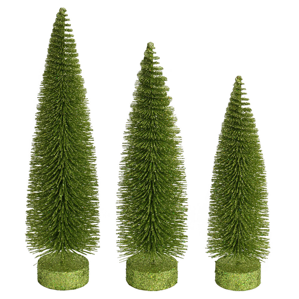 Vickerman 12"-14"-16" Lime Glitter Oval Pine Artificial Christmas Tree Set of 3