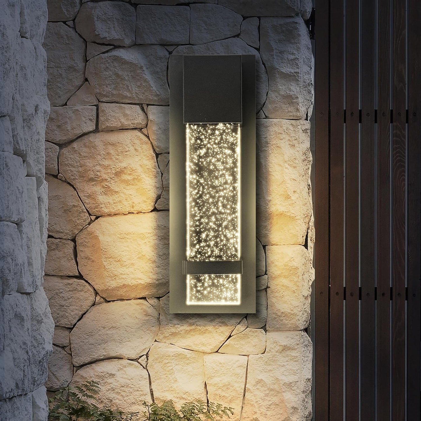 ASD Lighting LED Outdoor Wall Sconce 13" 11.5W CCT Selectable 3000/4000/5000K Dimmable Clear Seeded Glass, Black ETL