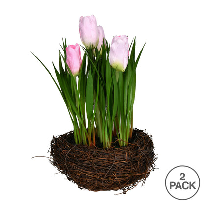 Vickerman 9" Artificial Pink Potted Tulip Pack of 2