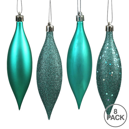 Vickerman 5.5" Teal Finial Drop Christmas Ornament Assorted 4 Finish 8 per Pack