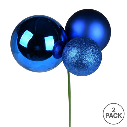Vickerman 18" Blue Ball Ornament Christmas Pick Pack of 2