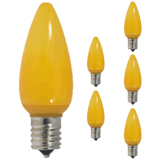 Damar- C9 LED Replacement Christmas Light Bulbs Solid Yellow 0.6W-0.96W E17 Intermediate Base Dimmable 100-130V Pack of 6- Commercial Grade Shatterproof String Colored Lights for Patio Holiday Xmas