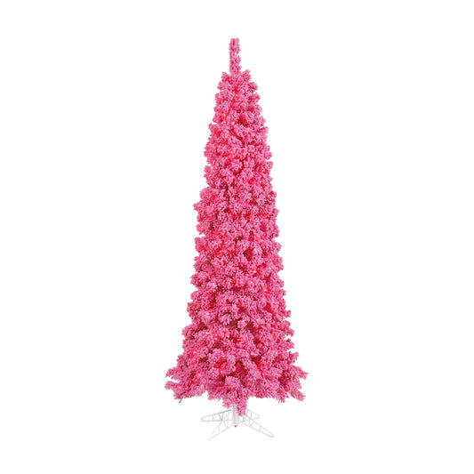 Vickerman 7.5' Flocked Pink Slim Fir Artificial Christmas Tree Pink Dura-lit LED Lights