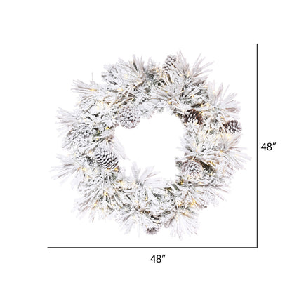 Vickerman 48" Flocked Atka Artificial Christmas Wreath Warm White LED lights.