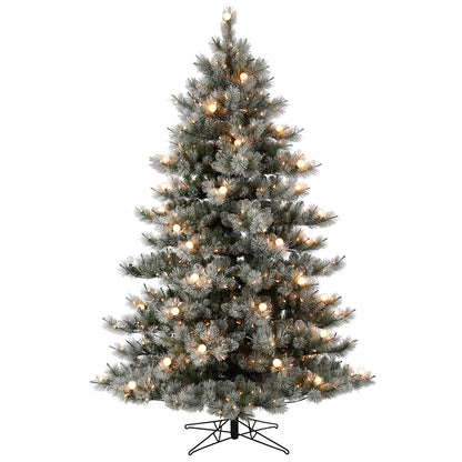 Vickerman 7.5' x 59" Flocked Cayce Pine Artificial Christmas Tree Warm White LED Lights