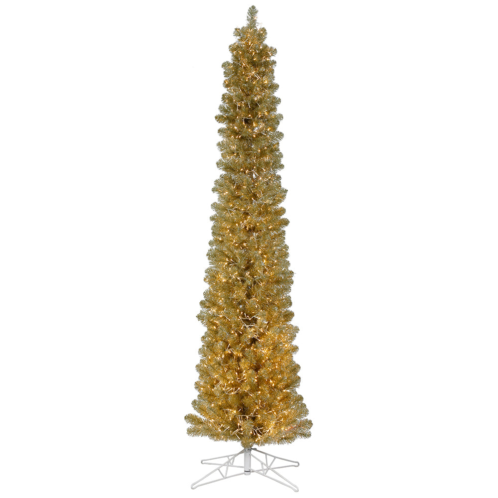 Vickerman 6' x 20" Champagne Pencil Artificial Christmas Tree Warm White 8 function 3MM LED Lights