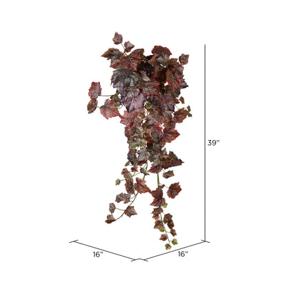 Vickerman 39" Artificial Burgundy Grape Leaf Ivy Hanging Bush.