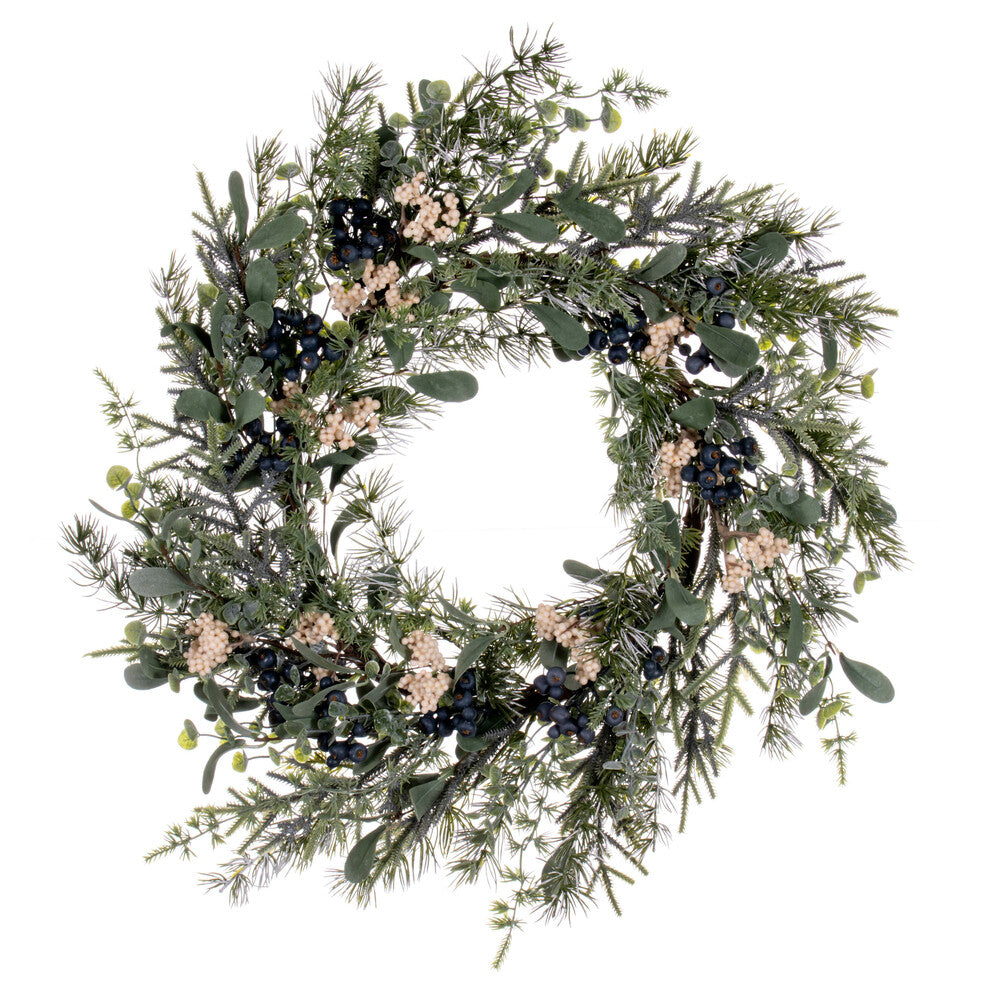 Vickerman 24" Green Artificial Pine Blueberry and White Berry Wreath.