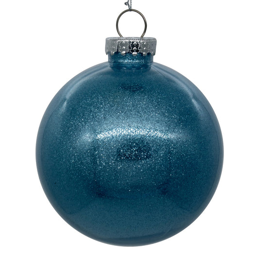 Vickerman 6" Clear Ball Christmas Ornament with Baby Blue Glitter Interior 4 Pieces per bag