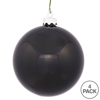 Vickerman 6" Black Shiny Ball Ornament 4 per Bag