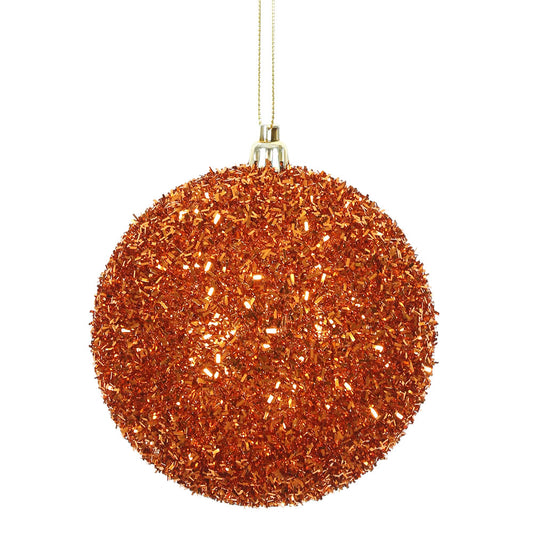 Vickerman 4" Burnished Orange Tinsel Ball Ornament 4 per Bag